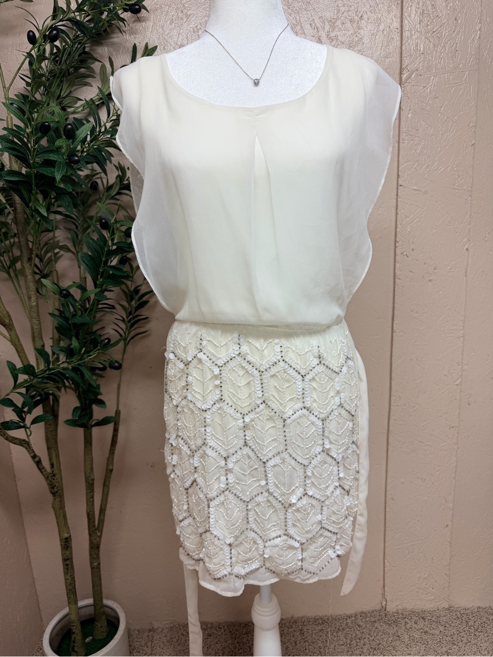 Candie's Ivory Beaded Midi Dress